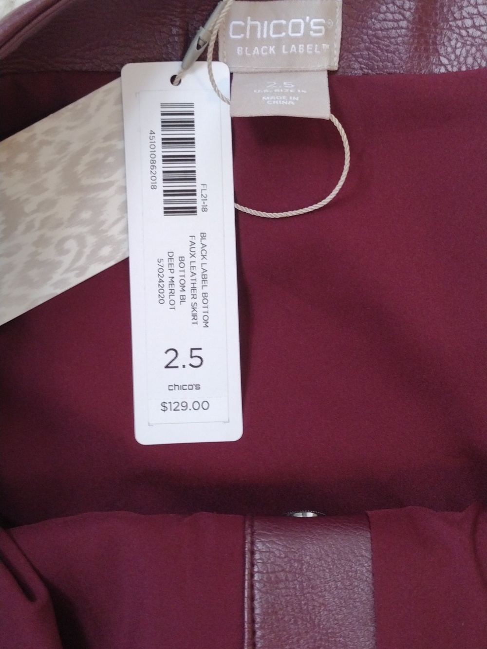 Chico's Deep Burgundy Vegan Leather Button-Front Pencil Skirt Size 14 - Picture 2 of 6